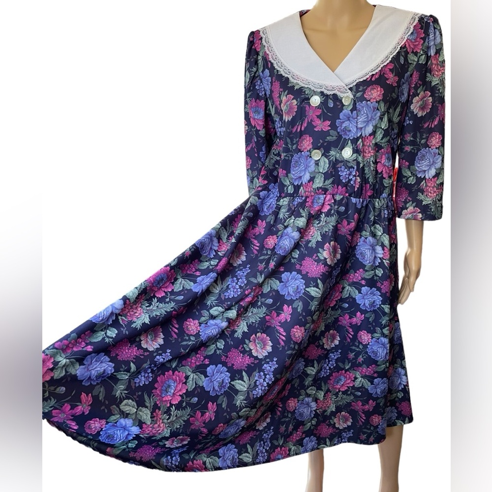 Whirlaway Frocks Floral Midi Dress - Navy, Pink, Blue